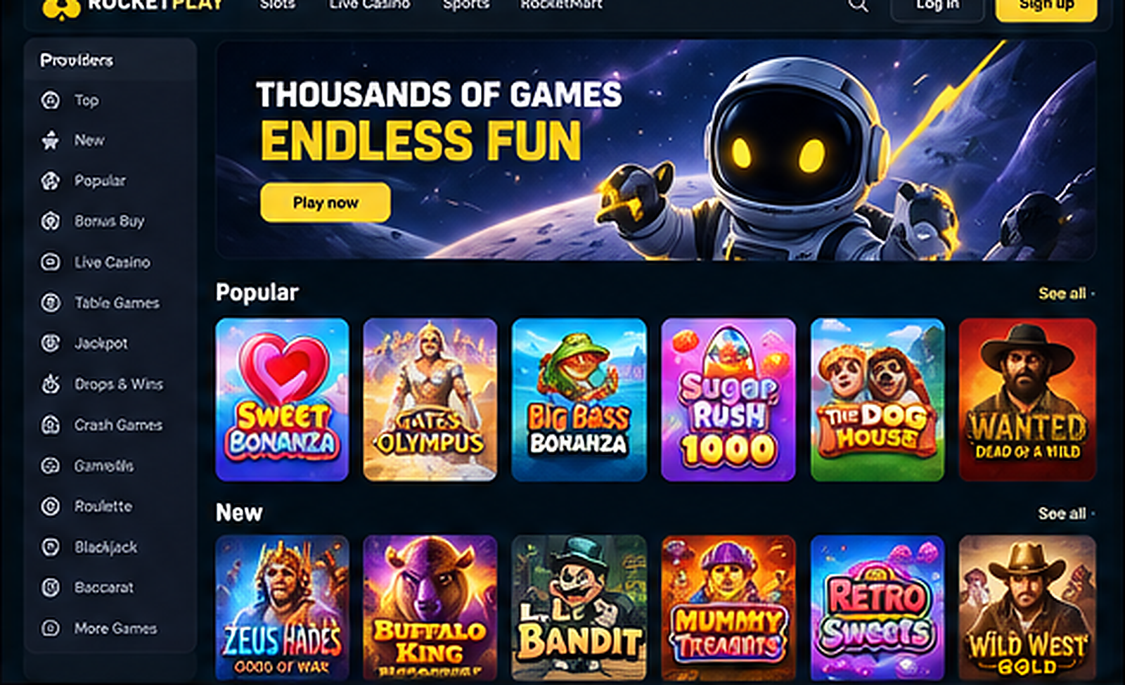 RocketPlay Casino game lobby