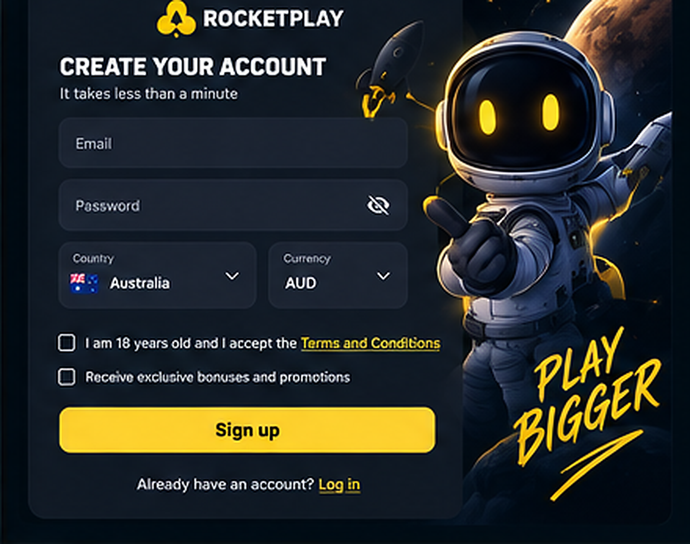 RocketPlay Casino registration bonus